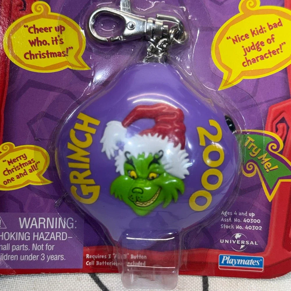 Playmates The Grinch Talking Keychain Lot OS Red Purple Vintage 2000 Movie 2pc